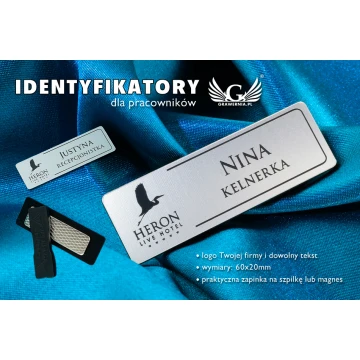 Identyfikator dla pracownika - Srebrny z czarnym grawerem - 60x20mm - rogi zaokrąglone - ID026