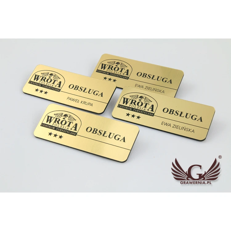  Identyfikator dla pracownika - złoty z czarnym grawerem - 70x30mm - rogi zaokrąglone - ID027