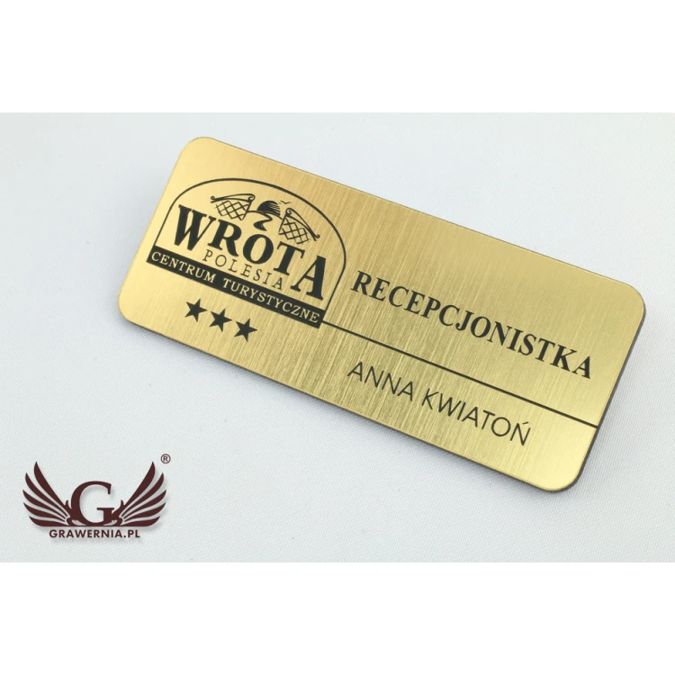  Identyfikator dla pracownika - złoty z czarnym grawerem - 70x30mm - rogi zaokrąglone - ID027