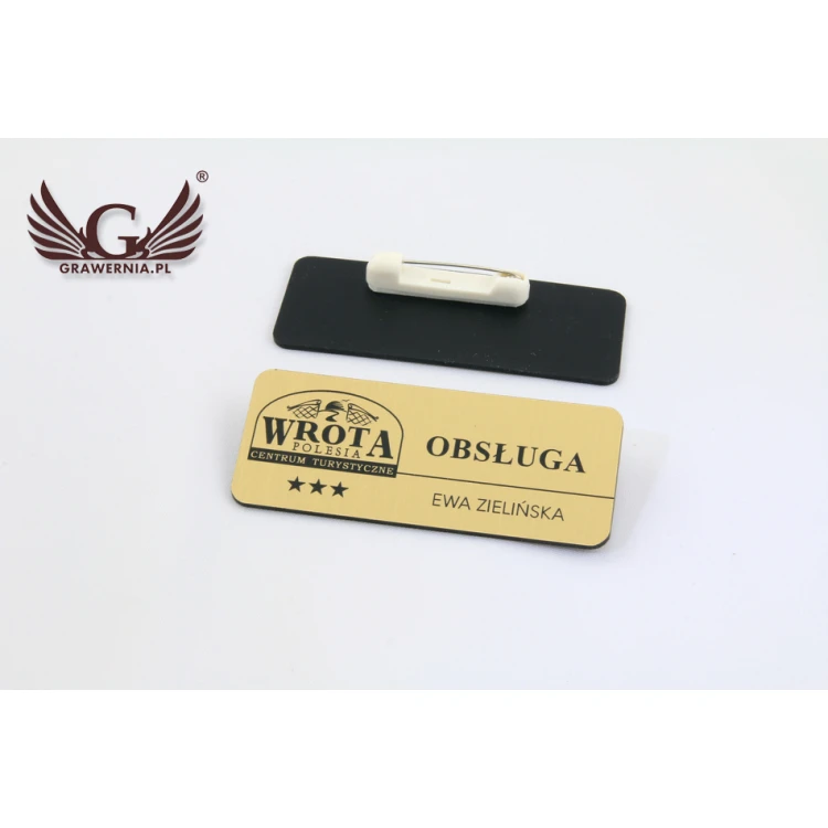  Identyfikator dla pracownika - złoty z czarnym grawerem - 70x30mm - rogi zaokrąglone - ID027