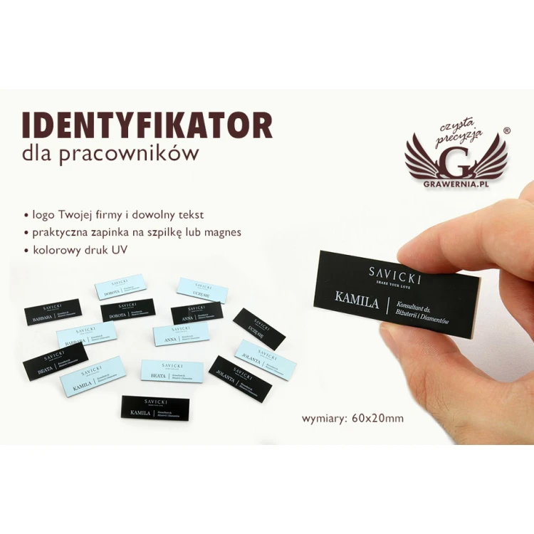 Identyfikator dla pracownika - 60x20mm - ID032 - kolorowy druk UV 