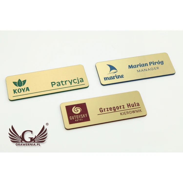 Identyfikator - medium kolor złoty z niebieskim/zielonym/czerwonym grawerem - ID051