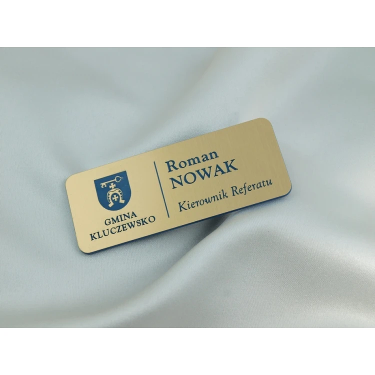 Identyfikator dla pracownika - Złoty z niebieskim grawerem - ID015