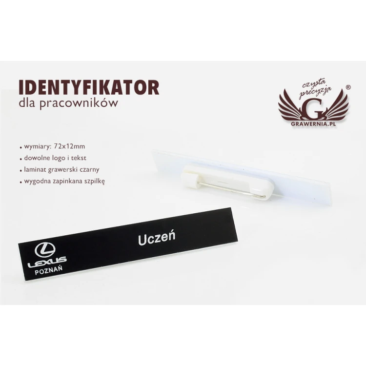Identyfikator dla pracownika - czarny z białym grawerem - 72x12mm - ID031