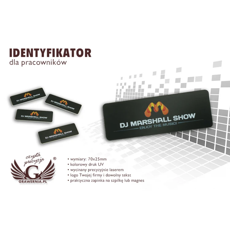 Identyfikator dla pracownika - kolorowy druk UV - 70x25mm - ID060
