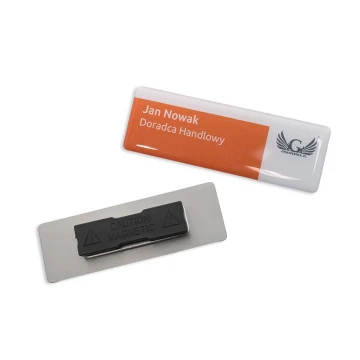Identyfikator stalowy pokryty żywicą - 75x25mm - ID097 - druk UV i doming