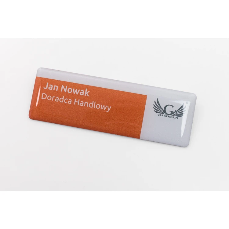 Identyfikator stalowy pokryty żywicą - 75x25mm - ID097 - druk UV i doming