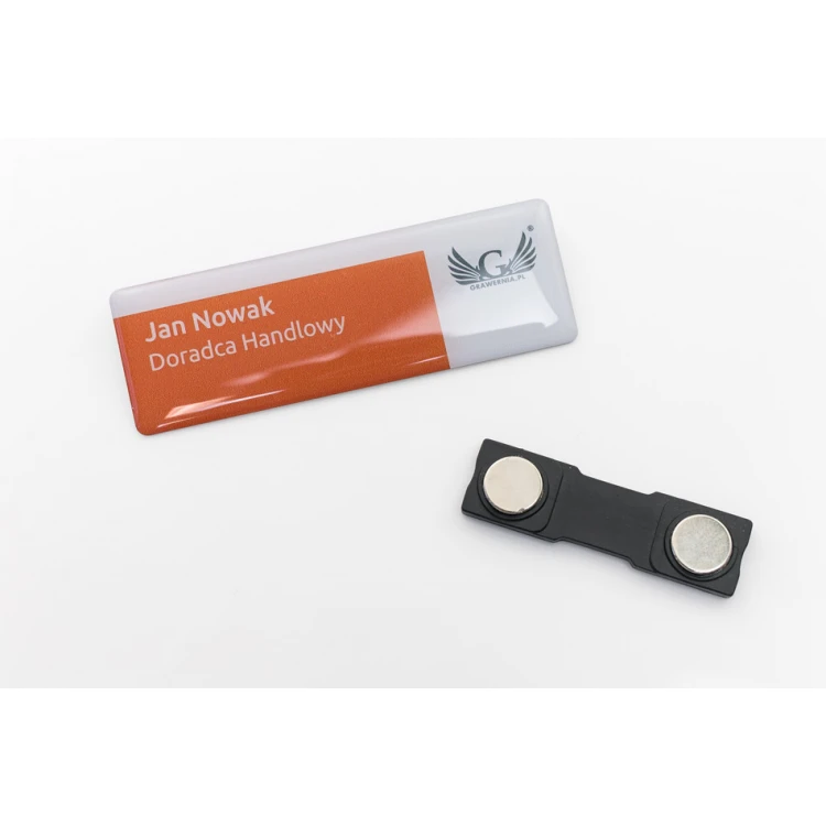 Identyfikator stalowy pokryty żywicą - 75x25mm - ID097 - druk UV i doming