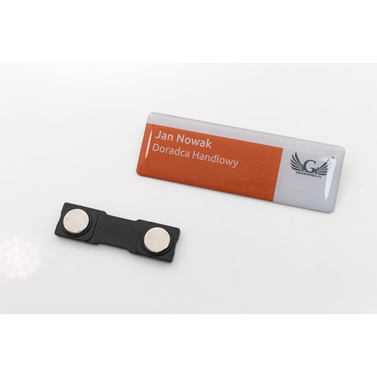 Identyfikator stalowy pokryty żywicą - 75x25mm - ID097 - druk UV i doming