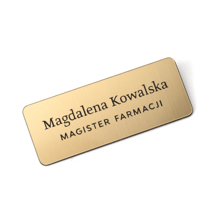 Identyfikator dla pracownika - Złoty z czarnym grawerem - 66x26mm - rogi zaokrąglone - ID019