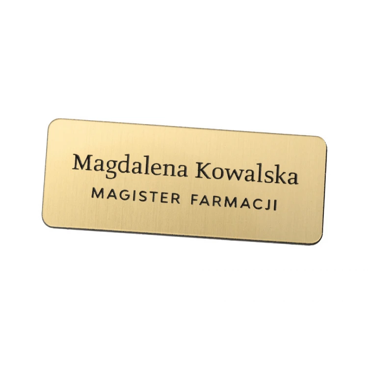 Identyfikator dla pracownika - Złoty z czarnym grawerem - 66x26mm - rogi zaokrąglone - ID019