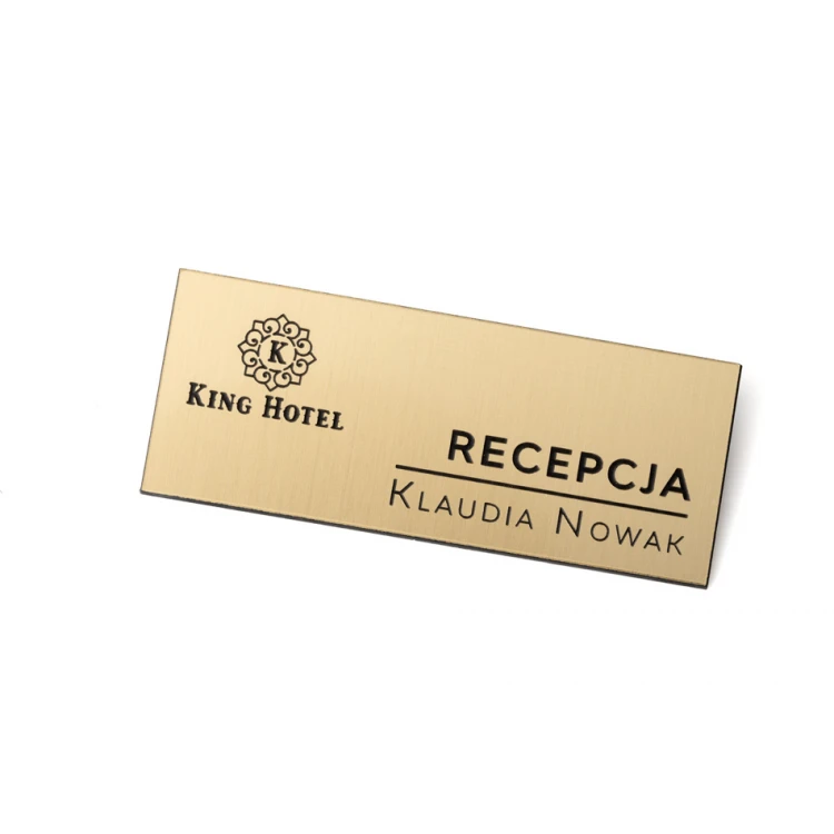 Identyfikator dla pracownika - złoty lub srebrny laminat z czarnym grawerem - 75x30mm - ID016