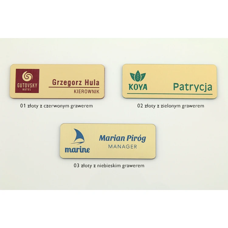 Identyfikator - medium kolor złoty z niebieskim/zielonym/czerwonym grawerem - ID051