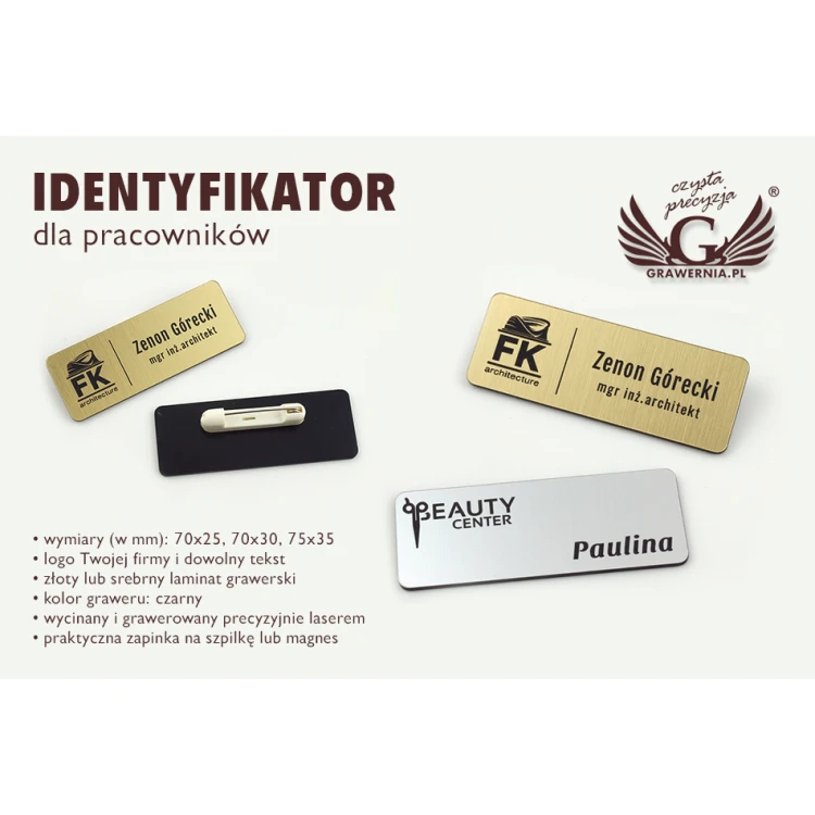 Identyfikator - medium kolor złoty lub srebrny - ID055