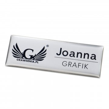Identyfikator z aluminium pokryty żywicą - 70x25mm - ID139 - druk UV i doming