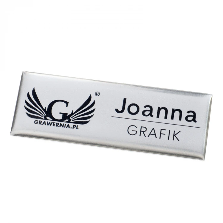 Identyfikator z aluminium pokryty żywicą - 70x25mm - ID139 - druk UV i doming