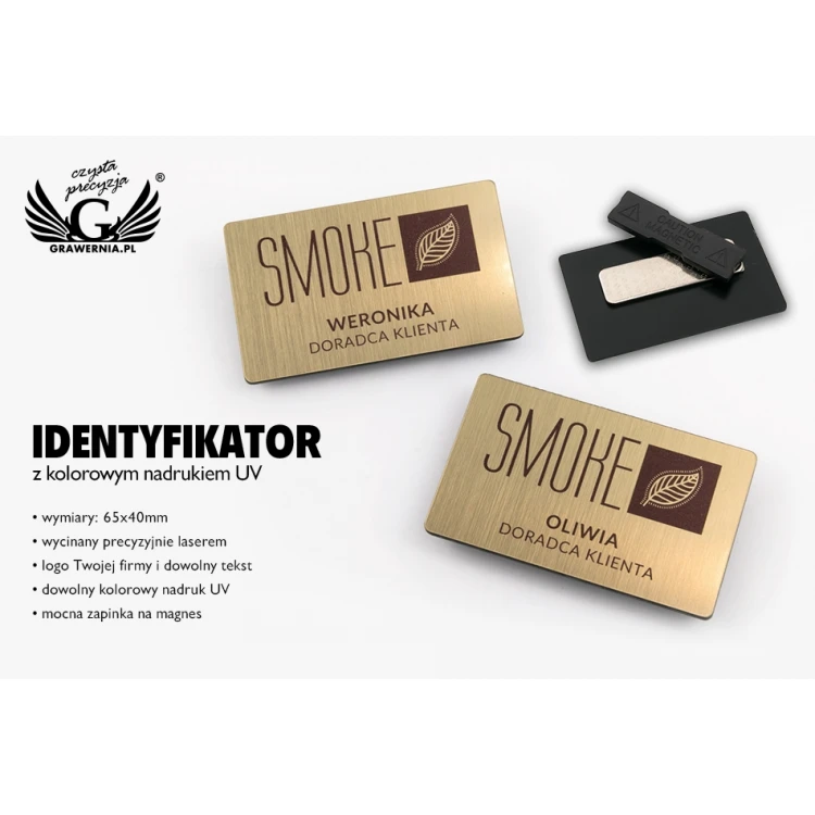 Identyfikator z nadrukiem UV - big - kolor złoty - 65x40mm - ID091