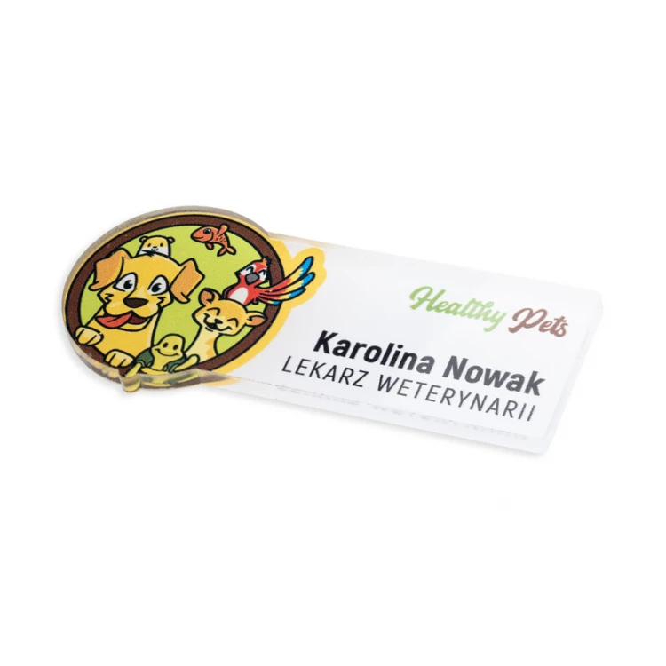 Identyfikator z nadrukiem UV - transparentna plexi - wym. 70x33mm - ID133