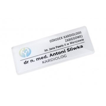 Identyfikator z nadrukiem UV - transparentna plexi - wym. 75x30mm - ID135