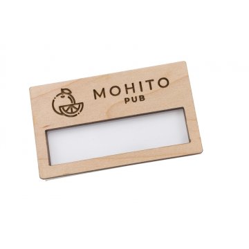 Identyfikator z okienkiem drewniany - drewno klonowe premium - wym: 67x40mm - ID099