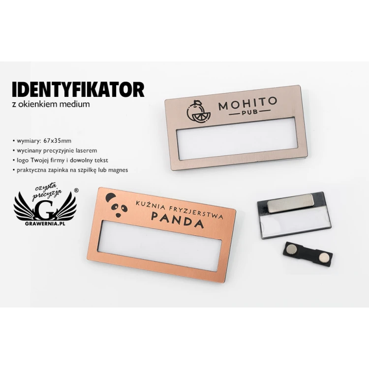 Identyfikator z okienkiem - miedziany lub caffe latte - M - wym. 67x35mm - ID074