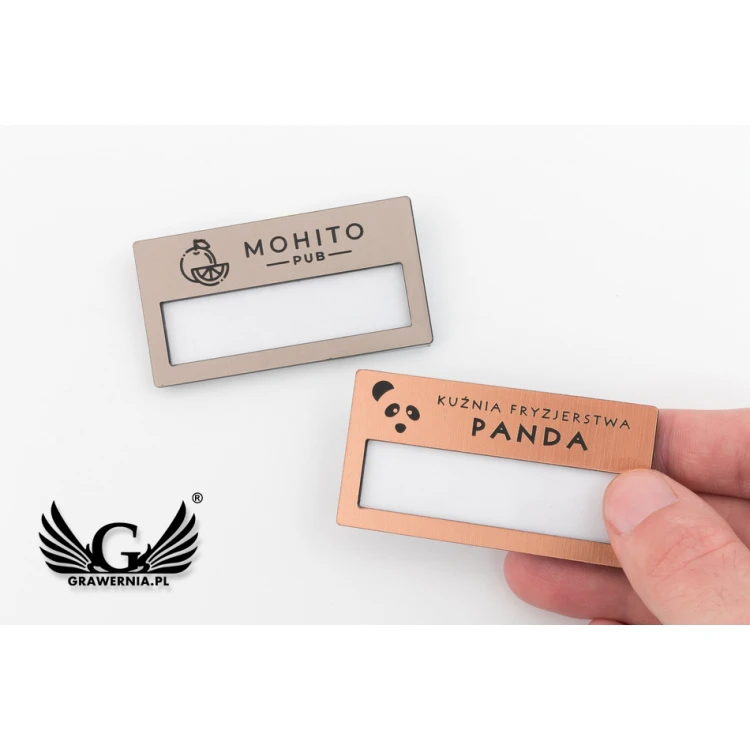 Identyfikator z okienkiem - miedziany lub caffe latte - M - wym. 67x35mm - ID074