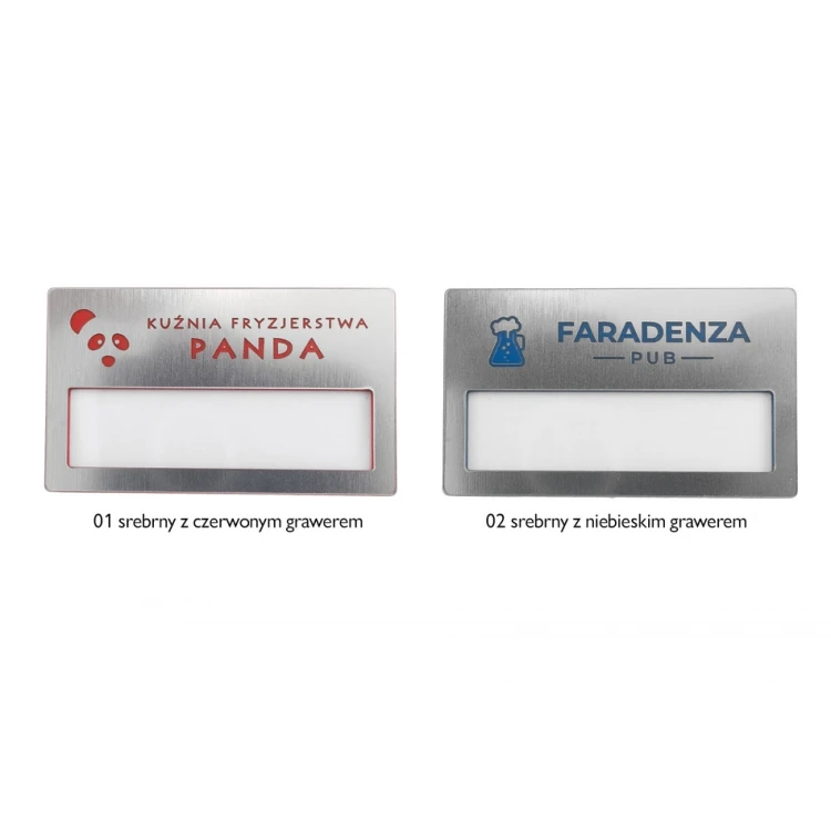 Identyfikator z okienkiem - srebrny z grawerem -  B - wym. 67x40mm - ID079