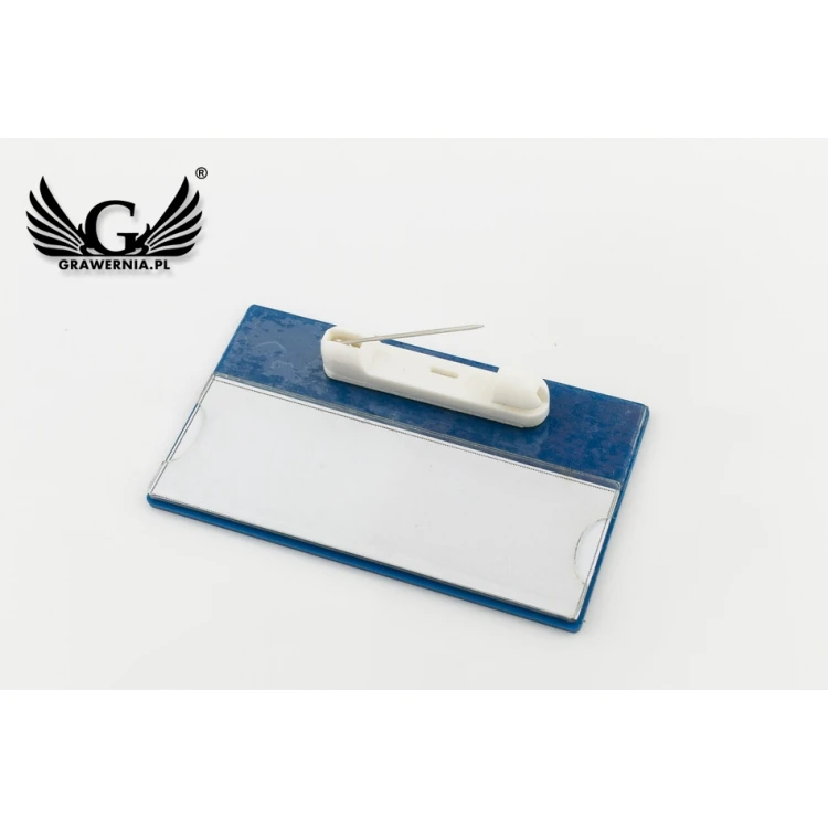 Identyfikator z okienkiem - srebrny z grawerem -  B - wym. 67x40mm - ID079