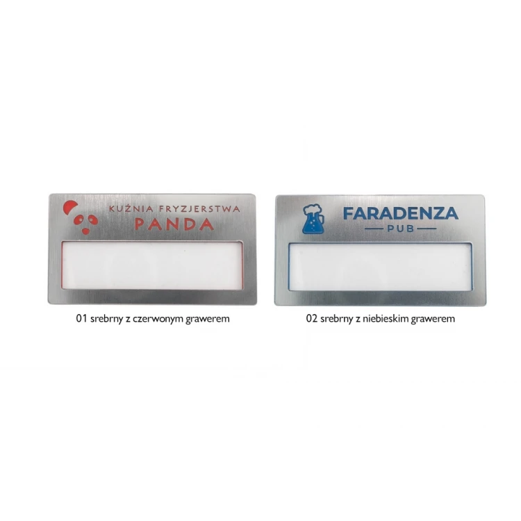 Identyfikator z okienkiem - srebrny z grawerem -  M - wym. 67x35mm - ID080