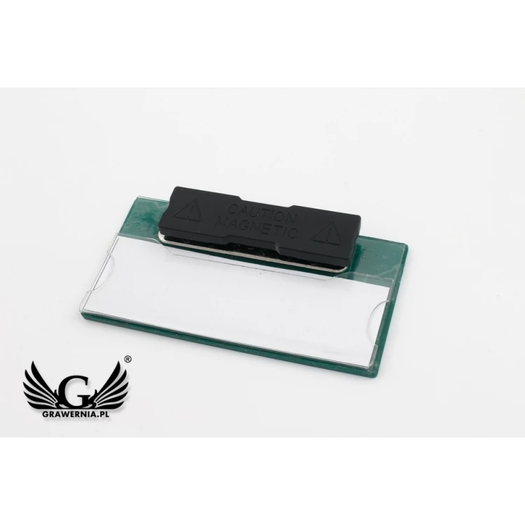Identyfikator z okienkiem - złoty z kolorowym grawerem - M - wym. 67x35mm - ID073