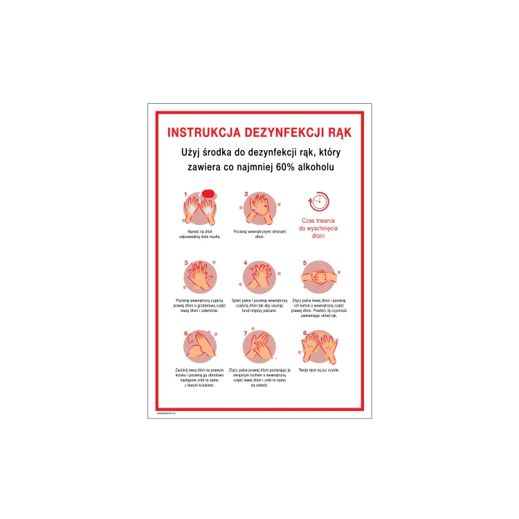 Instrukcja dezynfekcji rąk - tabliczka informacyjna wym. 245x345mm - PVC - kolorowy druk UV - BHP146