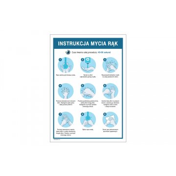 Instrukcja mycia rąk - tabliczka informacyjna wym. 245x345mm - PVC - kolorowy druk UV - BHP145