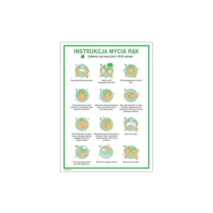 Instrukcja mycia rąk - tabliczka informacyjna wym. 245x345mm - PVC - kolorowy druk UV - BHP144