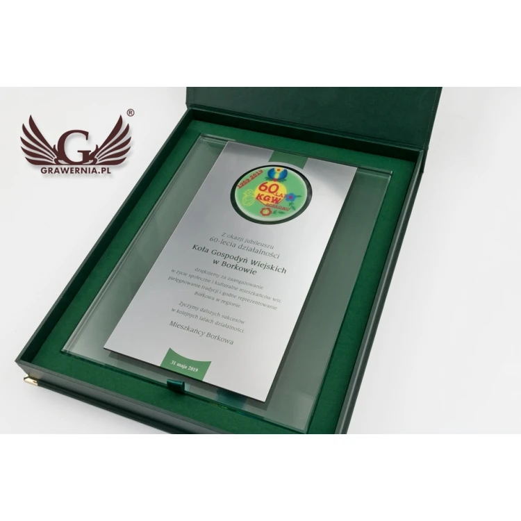 JUBILEUSZOWY DYPLOM SZKLANY - KOLOROWY DRUK UV - DUV037