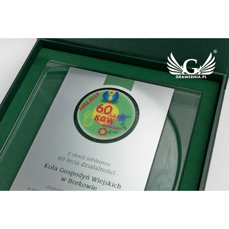 JUBILEUSZOWY DYPLOM SZKLANY - KOLOROWY DRUK UV - DUV037