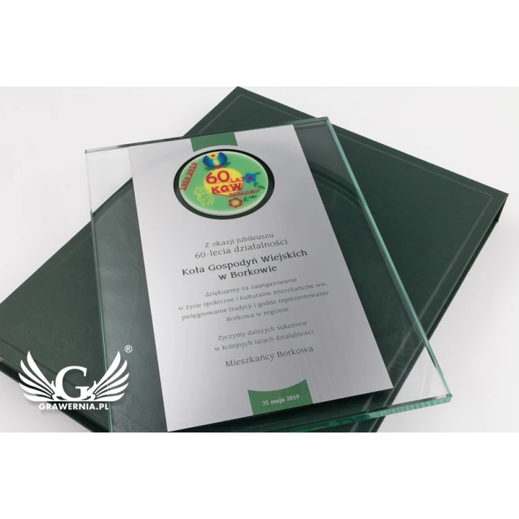 JUBILEUSZOWY DYPLOM SZKLANY - KOLOROWY DRUK UV - DUV037