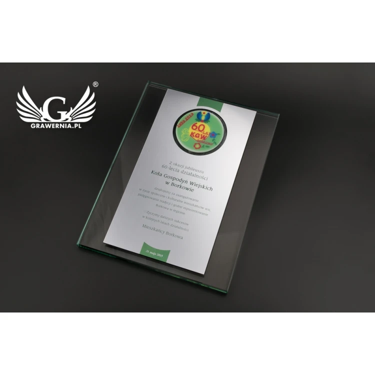 JUBILEUSZOWY DYPLOM SZKLANY - KOLOROWY DRUK UV - DUV037