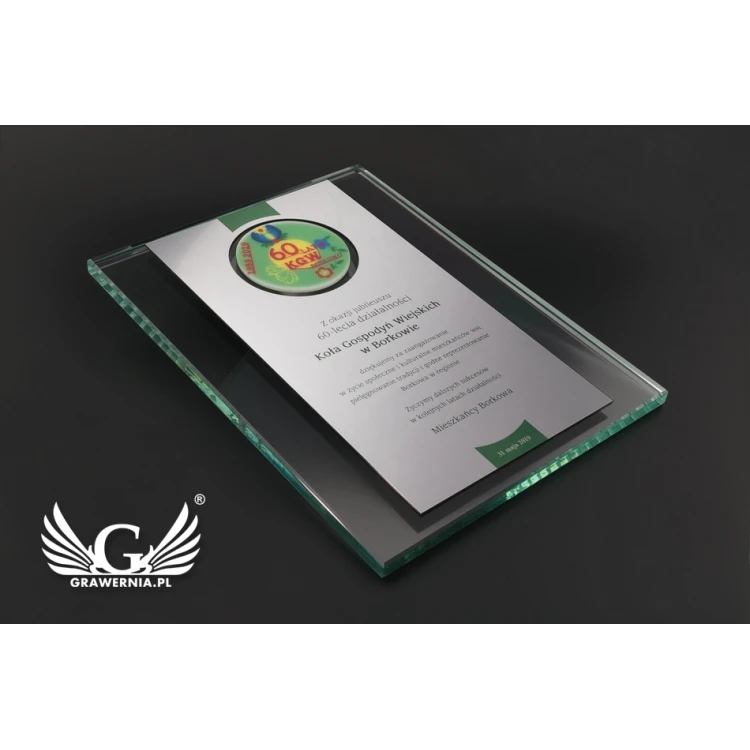 JUBILEUSZOWY DYPLOM SZKLANY - KOLOROWY DRUK UV - DUV037