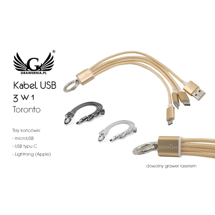 Kabel USB 3 w 1 Toronto - dowolny grawer - BP95