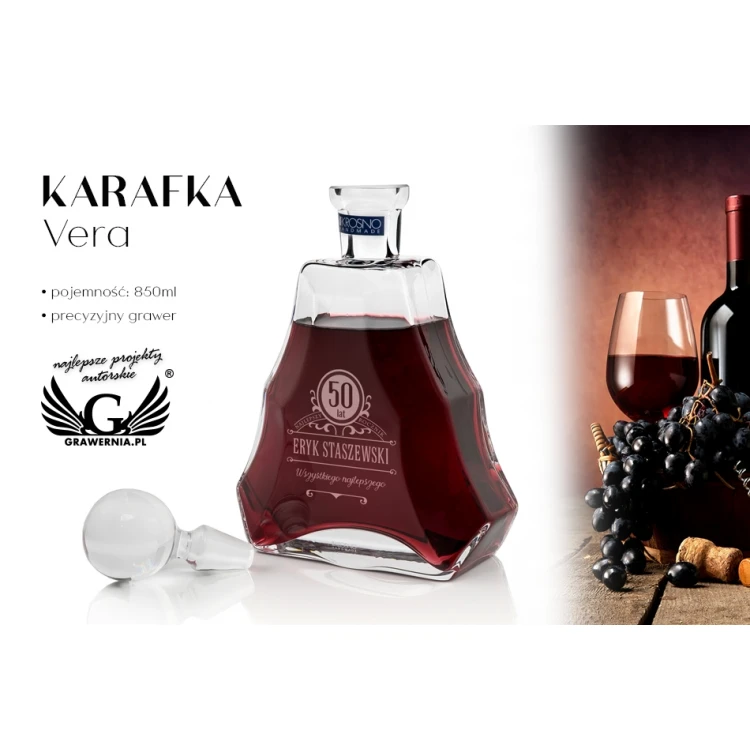 Karafka z grawerem do likieru lub nalewek - VERA - Prezent urodzinowy - KAR007