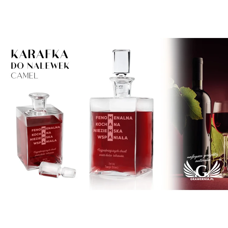 Karafka z grawerem do nalewek lub whisky - CAMEL - Prezent dla mamy - KAR032