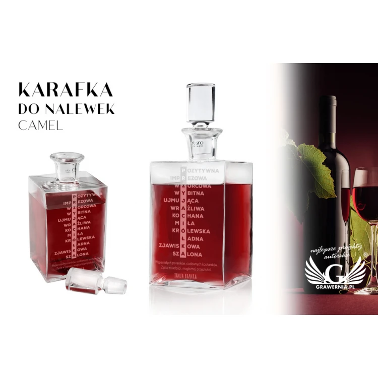 Karafka z grawerem do nalewek lub whisky - CAMEL - Prezent dla przyjaciółki - KAR034