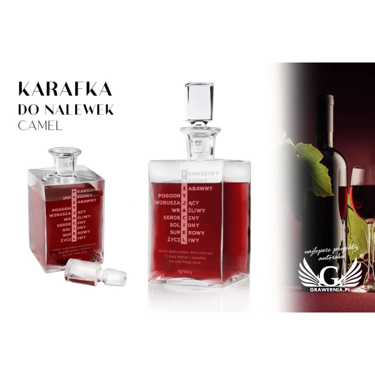 Karafka z grawerem do nalewek lub whisky - CAMEL - Prezent dla przyjaciela - KAR037