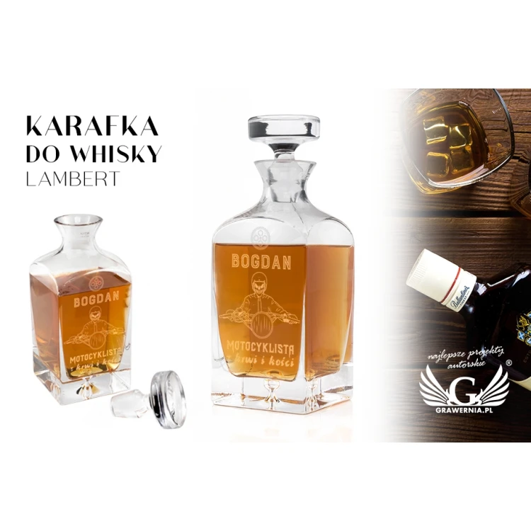 Karafka z grawerem do whisky lub nalewek - LAMBERT - Prezent dla motocyklisty - KAR024