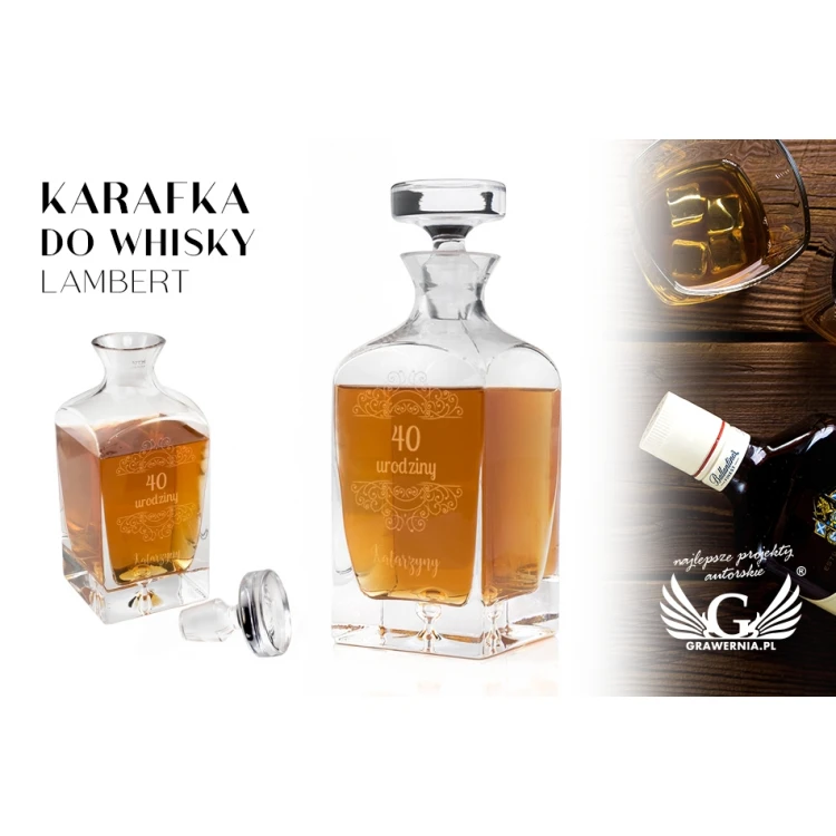 Karafka z grawerem do whisky lub nalewek - LAMBERT - Prezent urodzinowy - KAR026