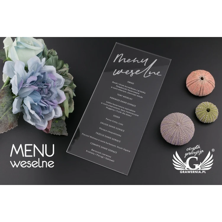 Menu weselne z akrylu - grawer laserem - MEN016