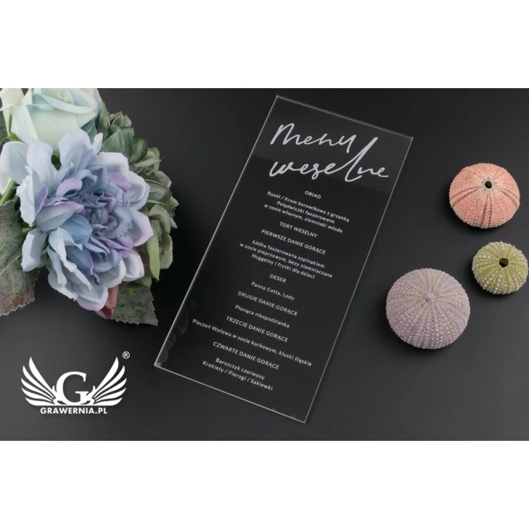 Menu weselne z akrylu - grawer laserem - MEN016