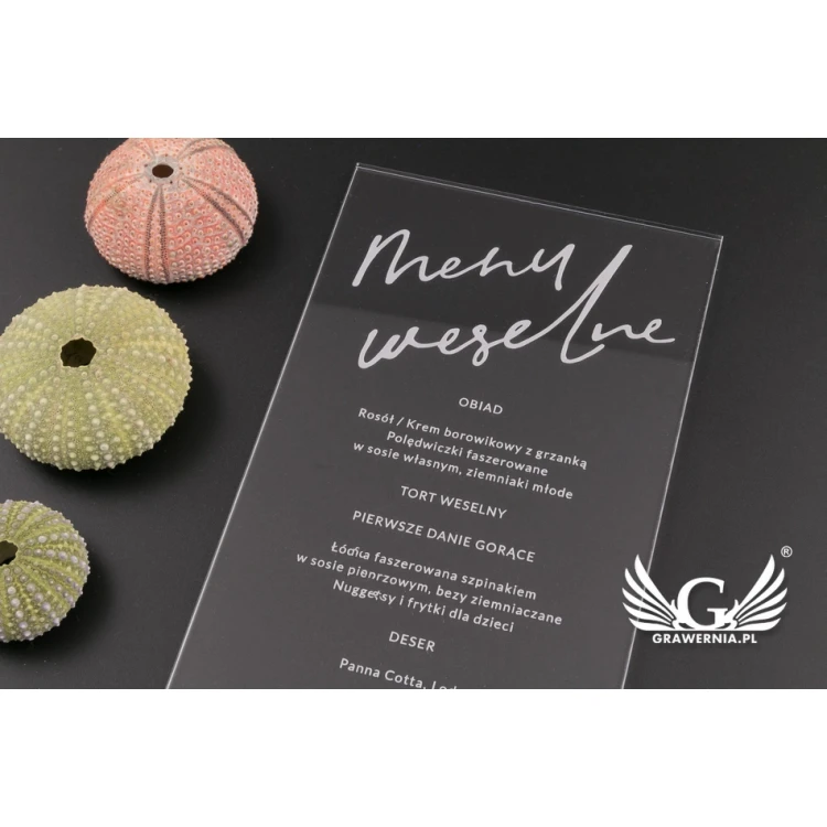 Menu weselne z akrylu - grawer laserem - MEN016