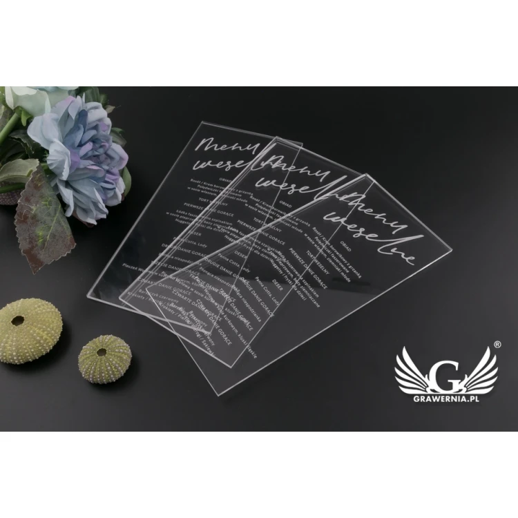 Menu weselne z akrylu - grawer laserem - MEN016