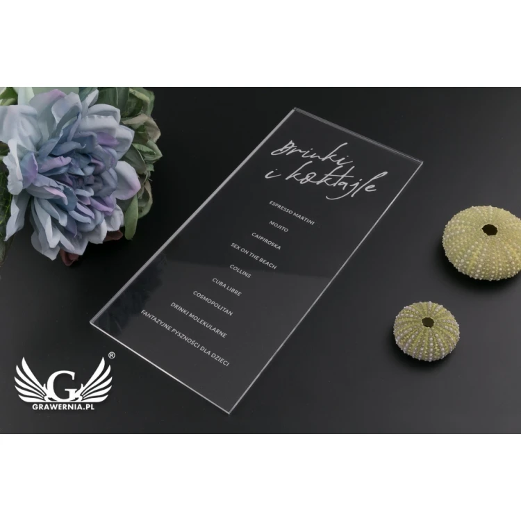 Menu weselne z akrylu - grawer laserem - MEN016